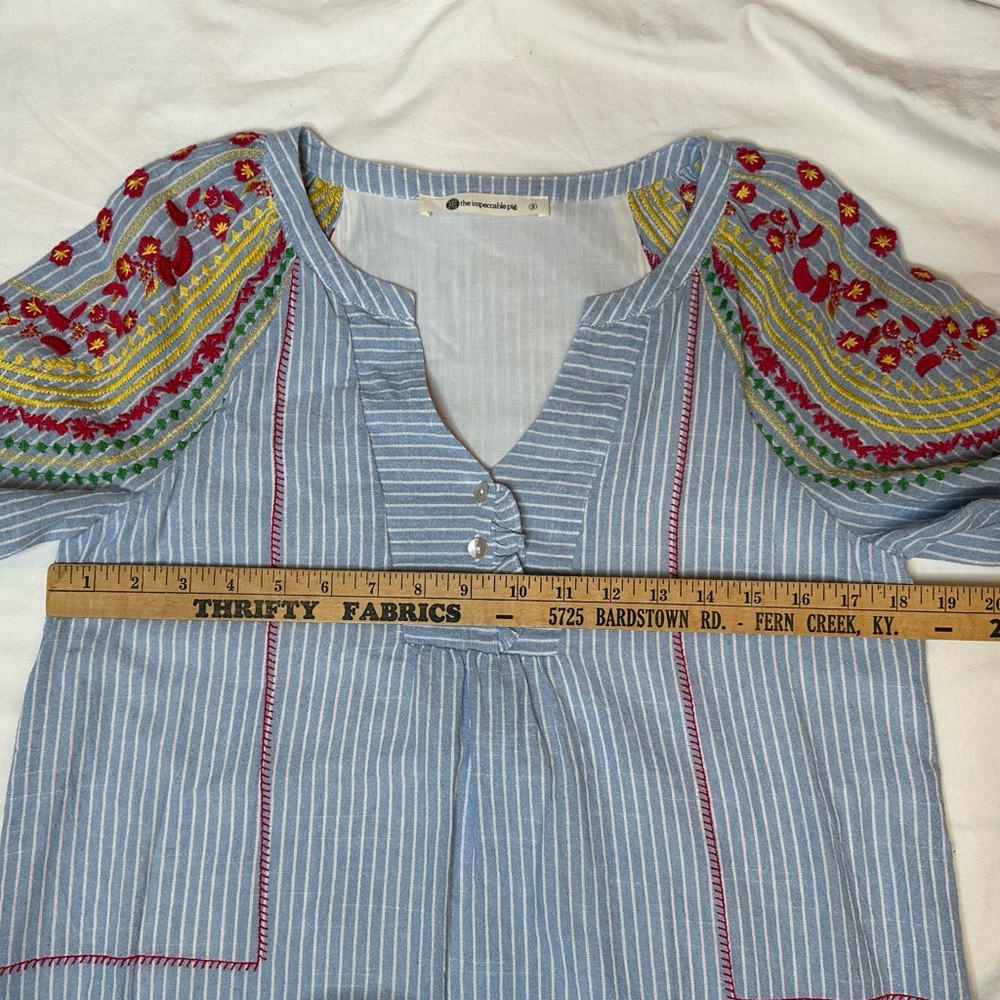 The Impeccable Pig Womens Dress S Striped Floral Embroidery Cotton Boho Western - Picture 6 of 10
